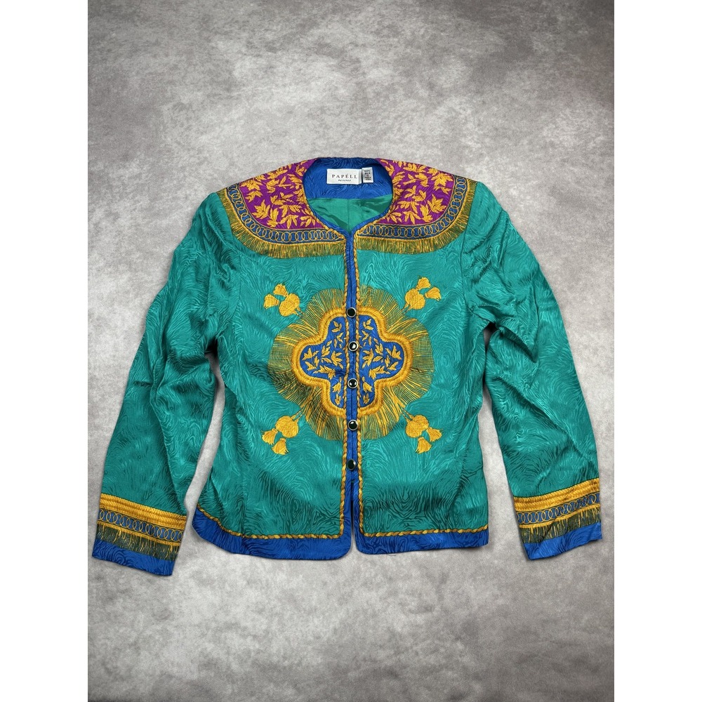 Vintage‎ Papell Jacket Womens 6 Silk Embroidered Boho Button Up L Magnin 90s